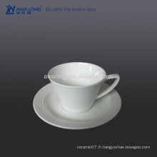 Fine Bone China 280ml Tasse à café et soucoupe, tasses blanches pour le café et le lait